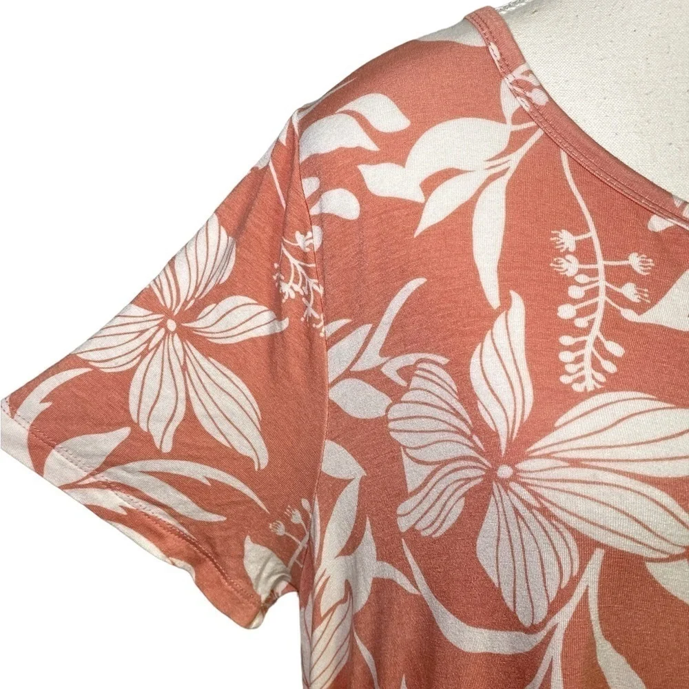 Viamor Peach Floral Short Sleeve Midi Dress with Pockets - Picture 4 of 14